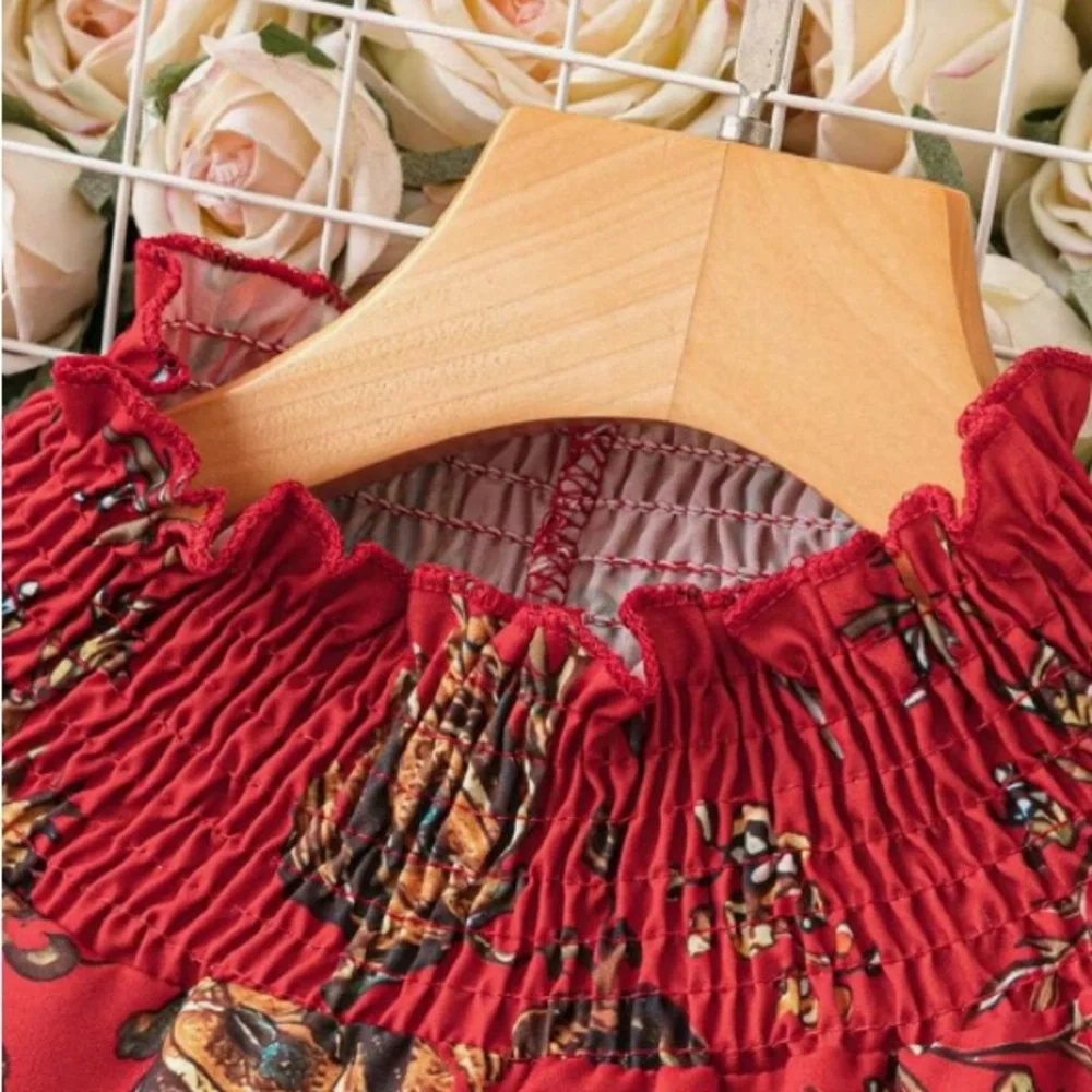 Red Ruched Neck Blouse - Picture 2 of 4